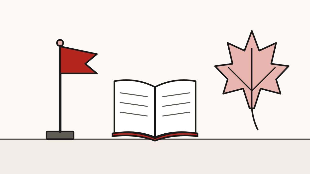 Рисунок: флажок лагеря, открытая книга и кленовый лист — бесплатные заезды с учёбой на осенних каникулах